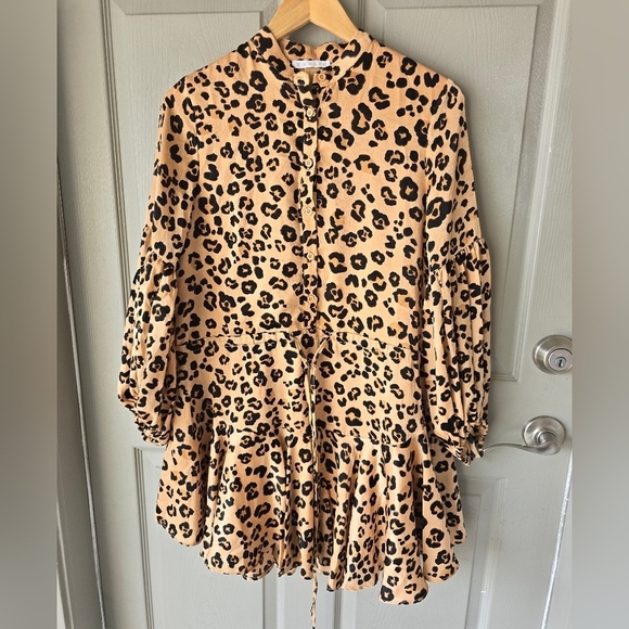 Karlie Leopard Print Popover Dress Womens Sz M Long Sleeve Tiered Drawsting - Picture 3 of 16
